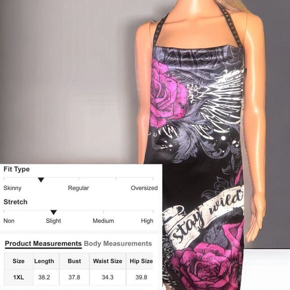 SHEIN l “Stay Wild” Silver-Studded Tie-Back Halter BodyCon Dress l IX l New - Picture 5 of 14